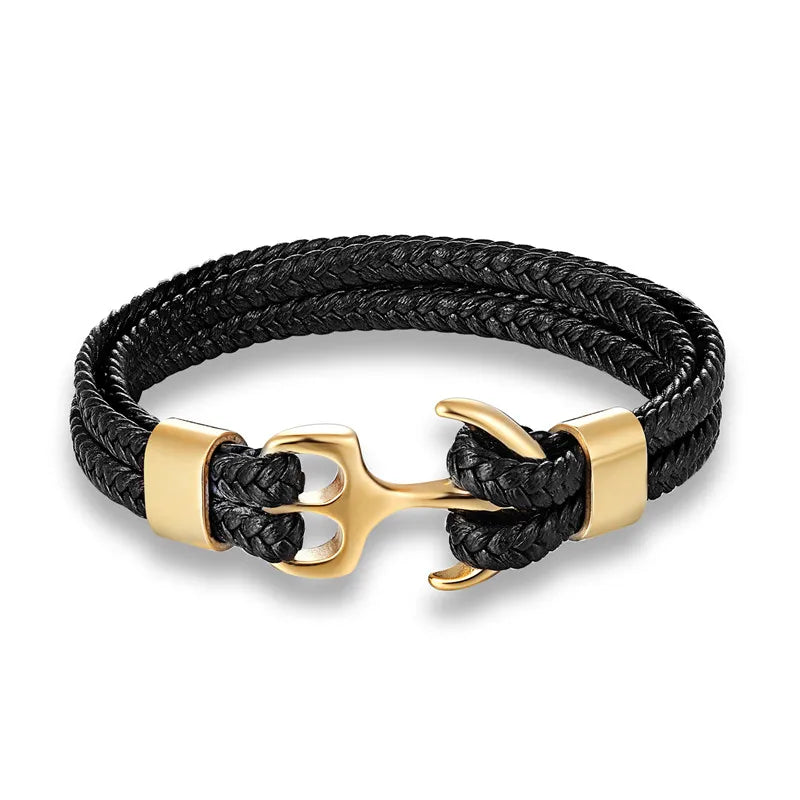 Nautical Anchor Leather Bracelet for Men