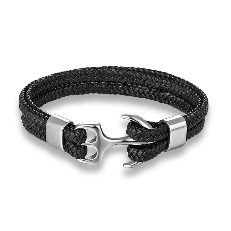 Nautical Anchor Leather Bracelet for Men