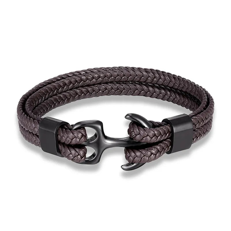 Nautical Anchor Leather Bracelet for Men