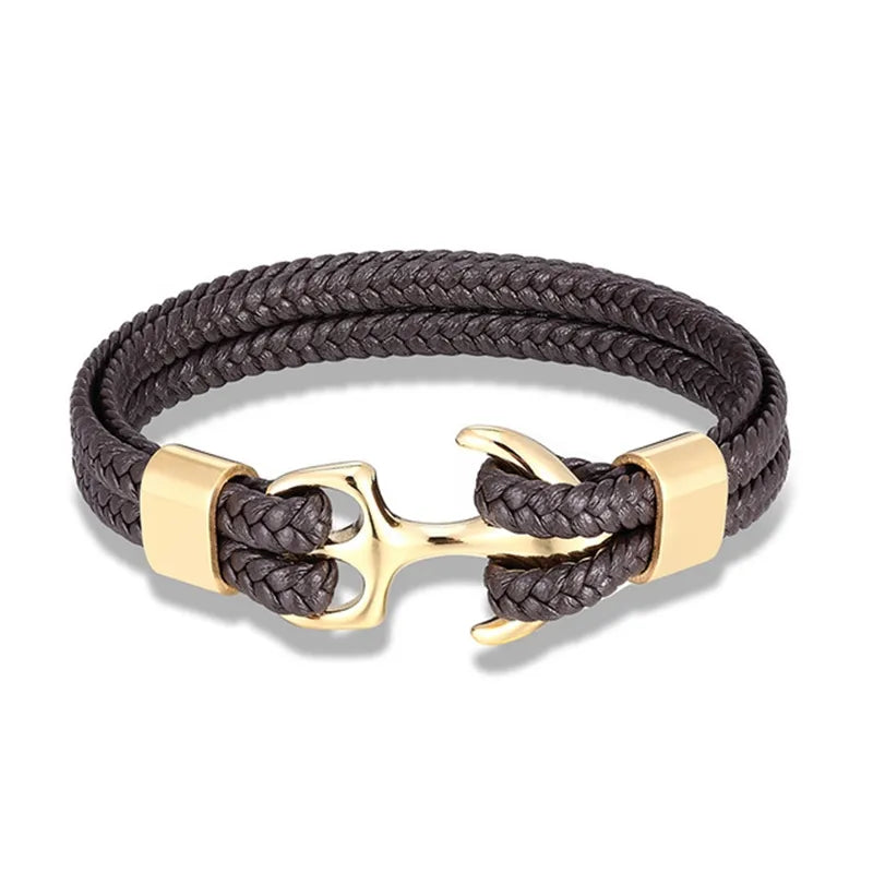 Nautical Anchor Leather Bracelet for Men
