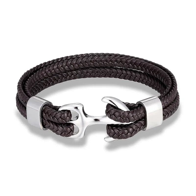 Nautical Anchor Leather Bracelet for Men