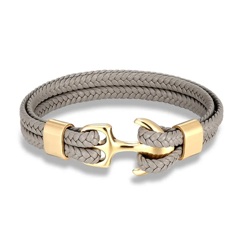 Nautical Anchor Leather Bracelet for Men