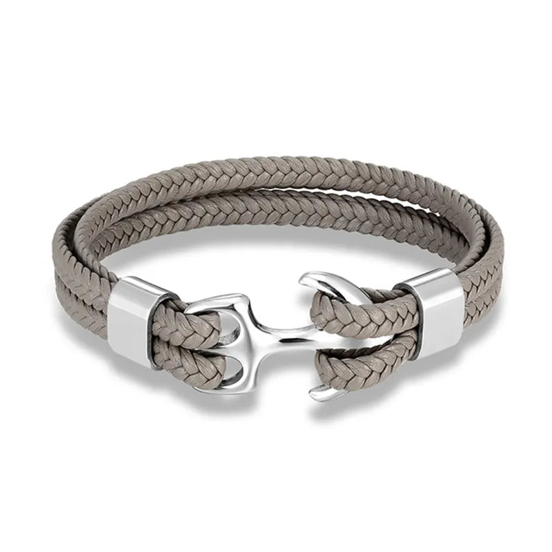 Nautical Anchor Leather Bracelet for Men