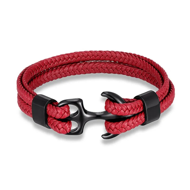 Nautical Anchor Leather Bracelet for Men