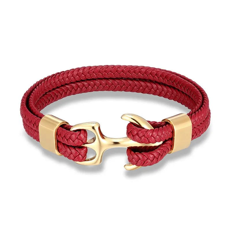 Nautical Anchor Leather Bracelet for Men