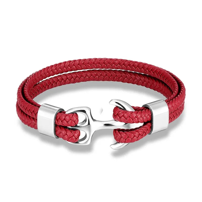 Nautical Anchor Leather Bracelet for Men