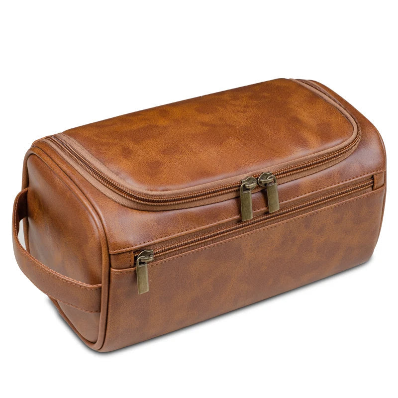 Compact Leather Hanging Toiletry Bag with Hook