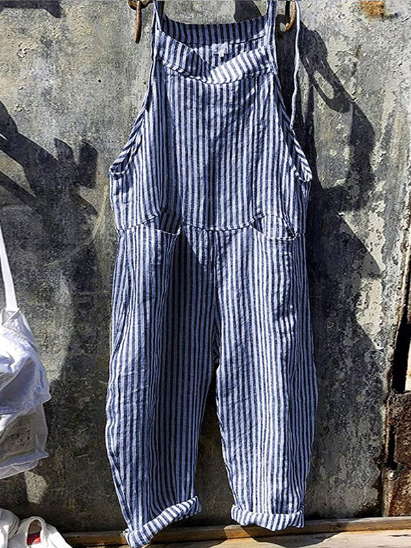 Soft Cotton-Linen Wide Leg Dungarees with Adjustable Straps