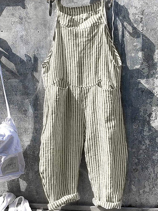 Soft Cotton-Linen Wide Leg Dungarees with Adjustable Straps