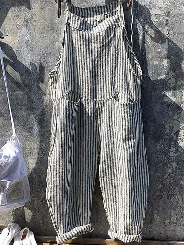 Soft Cotton-Linen Wide Leg Dungarees with Adjustable Straps