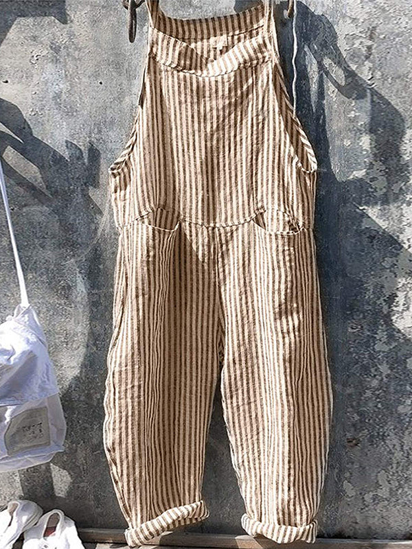 Soft Cotton-Linen Wide Leg Dungarees with Adjustable Straps