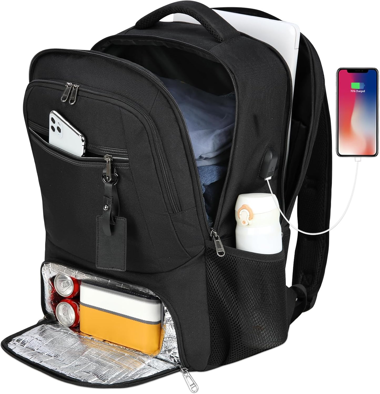 Waterproof Laptop Backpack with Insulated Lunch Compartment and USB Port