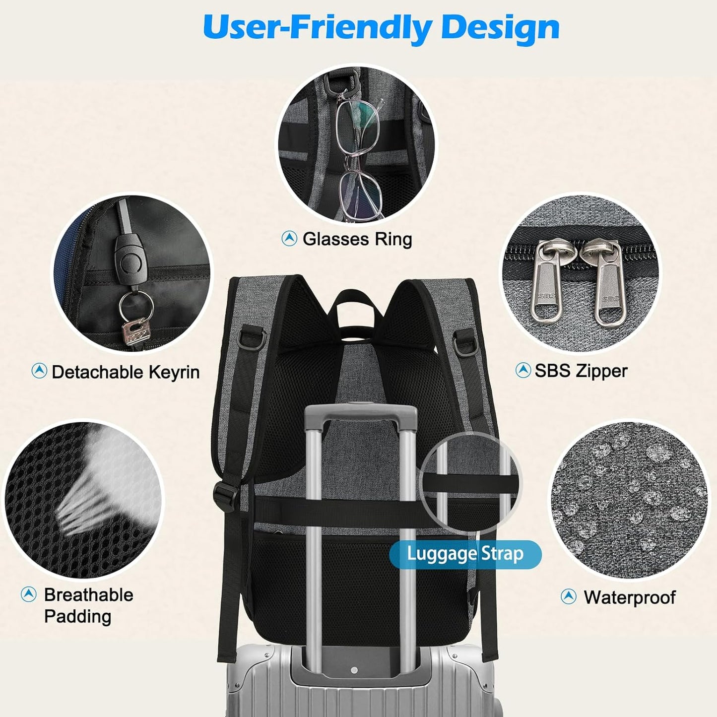 Waterproof Laptop Backpack with Insulated Lunch Compartment and USB Port