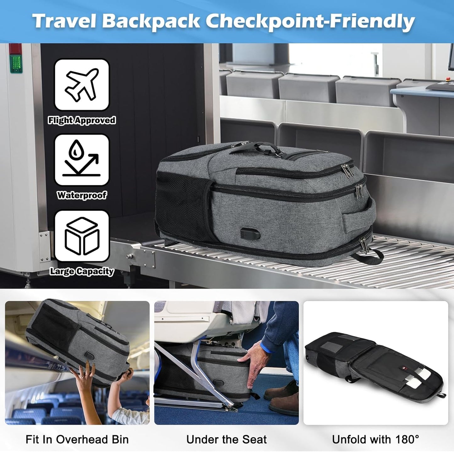 Waterproof Laptop Backpack with Insulated Lunch Compartment and USB Port