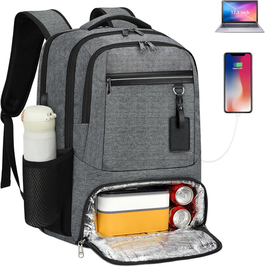 Waterproof Laptop Backpack with Insulated Lunch Compartment and USB Port
