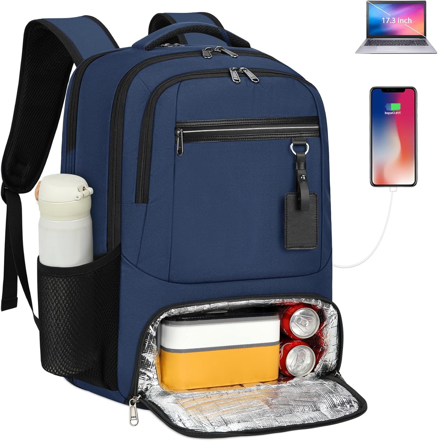Waterproof Laptop Backpack with Insulated Lunch Compartment and USB Port
