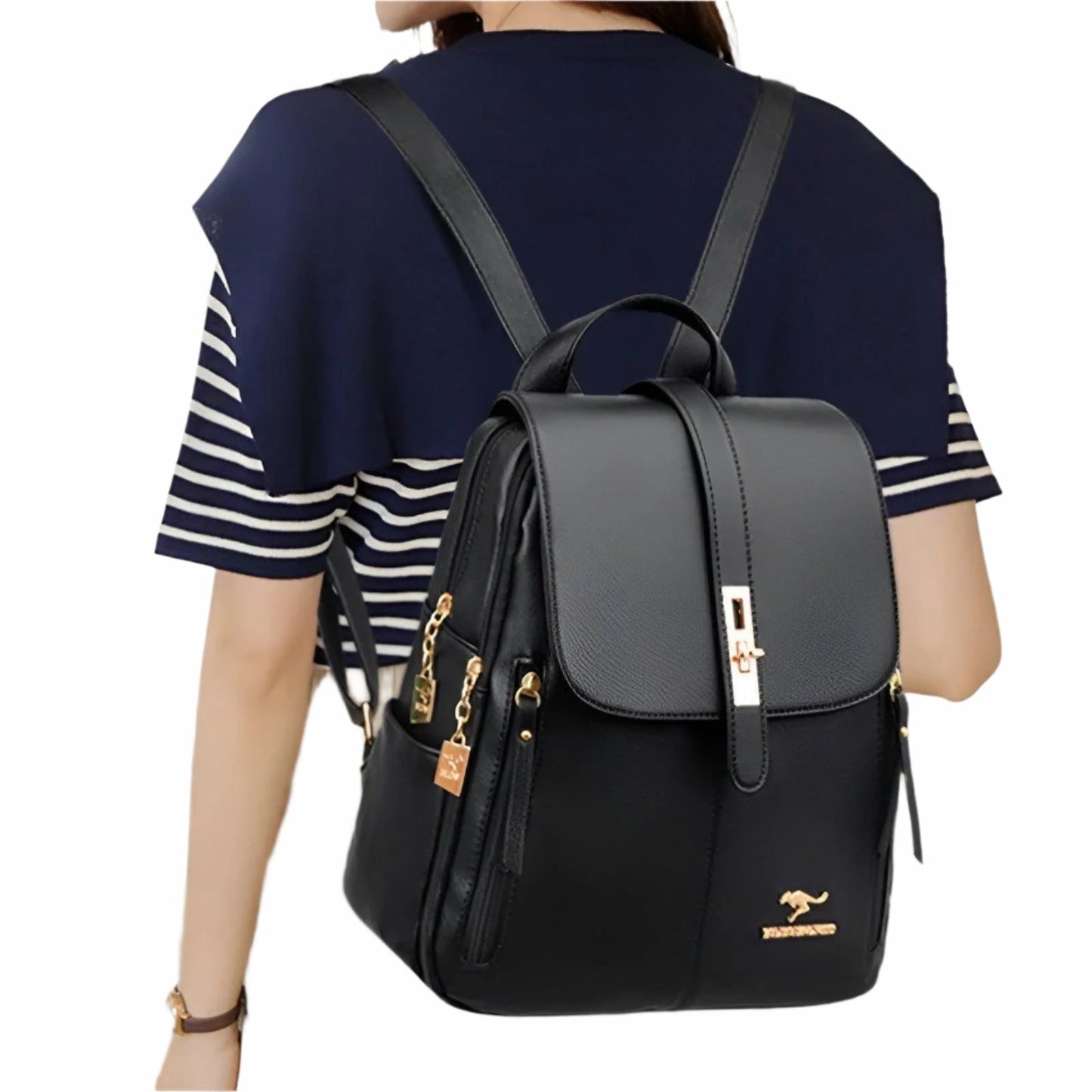 High-Quality Leather Women's Backpack with Adjustable Straps and Multiple Compartments