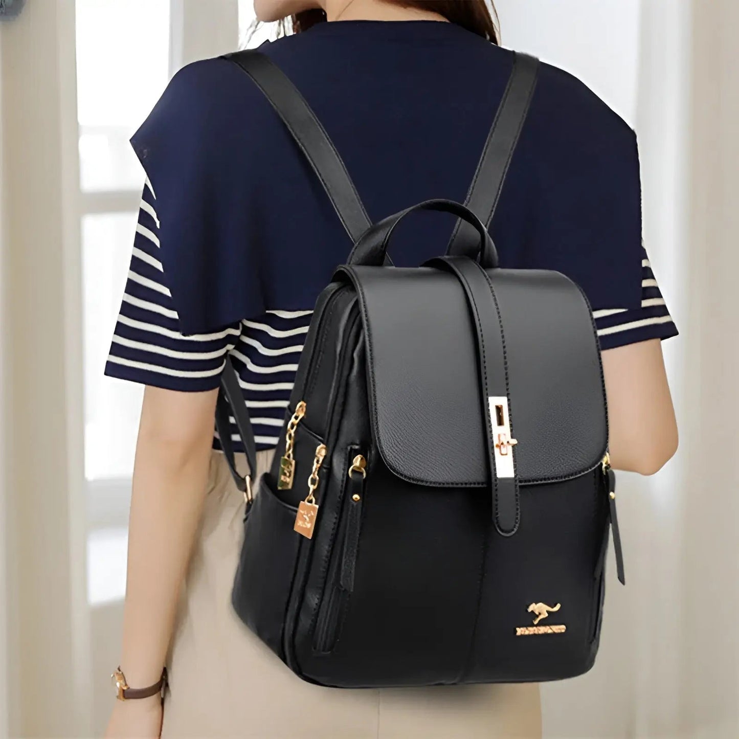 Premium Leather Women's Backpack with Multiple Compartments