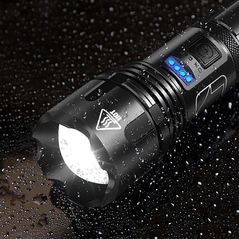 Rechargeable Waterproof Flashlight with 12000 Lumens and 5 Light Settings