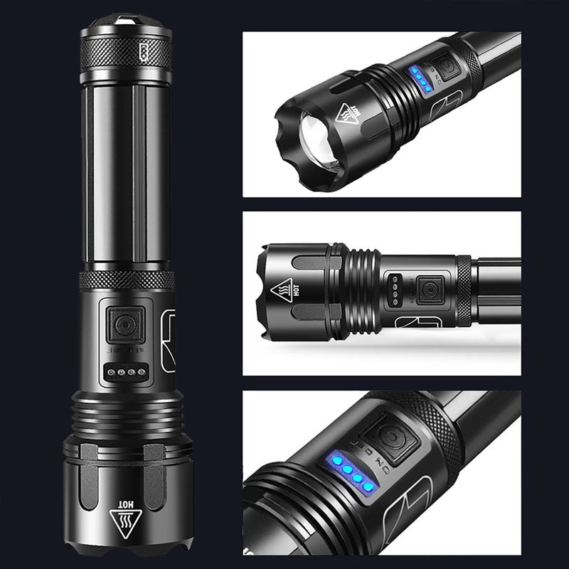 Rechargeable Waterproof Flashlight with 12000 Lumens and 5 Light Settings