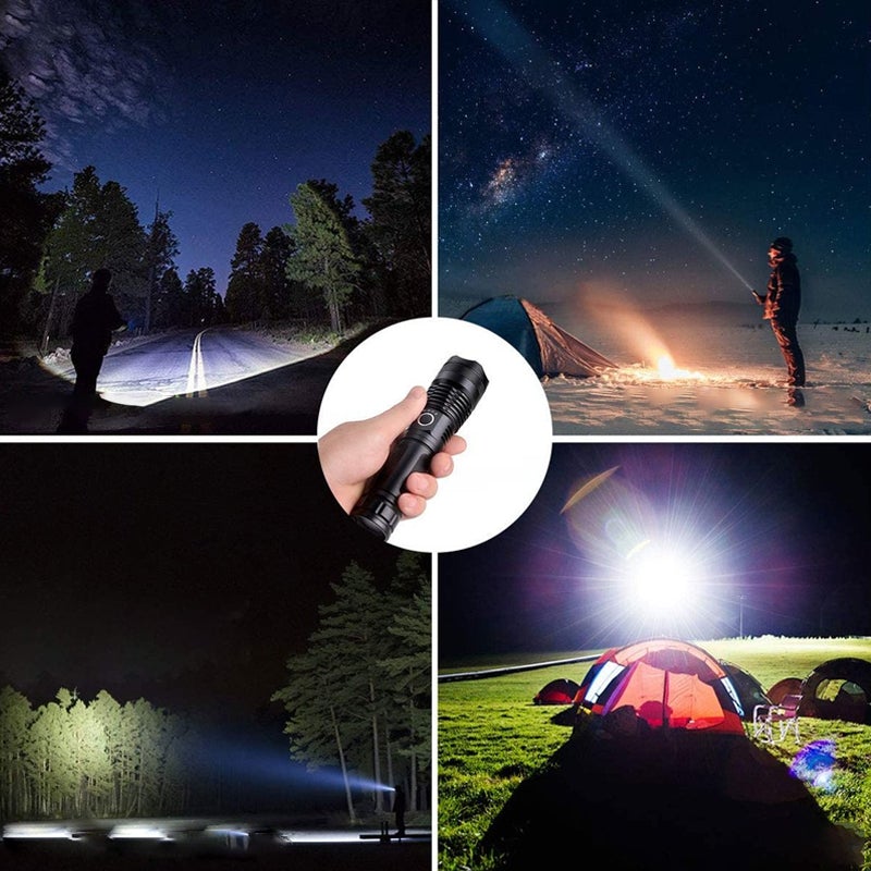 Rechargeable Waterproof Flashlight with 12000 Lumens and 5 Light Settings