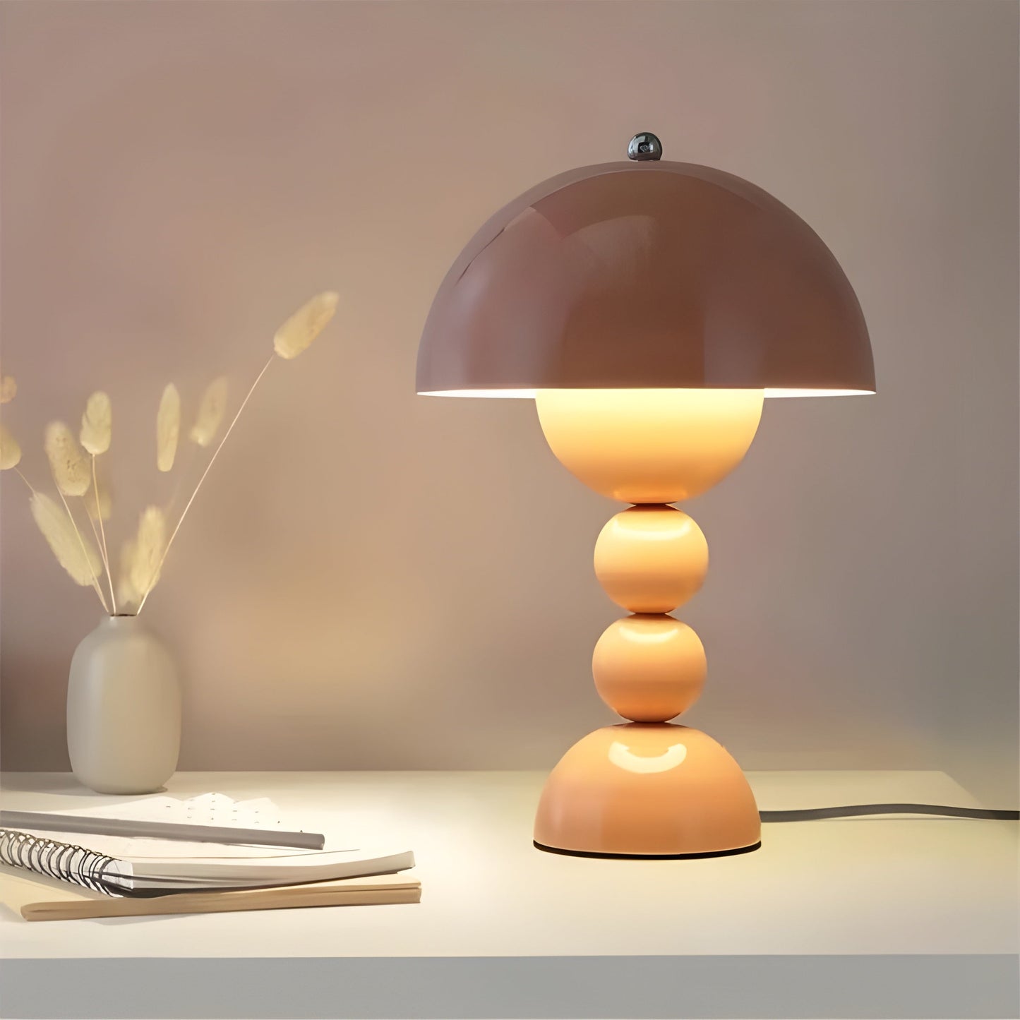 Dimmable Scandinavian LED Table Lamp with Flower Design - White ABS Housing