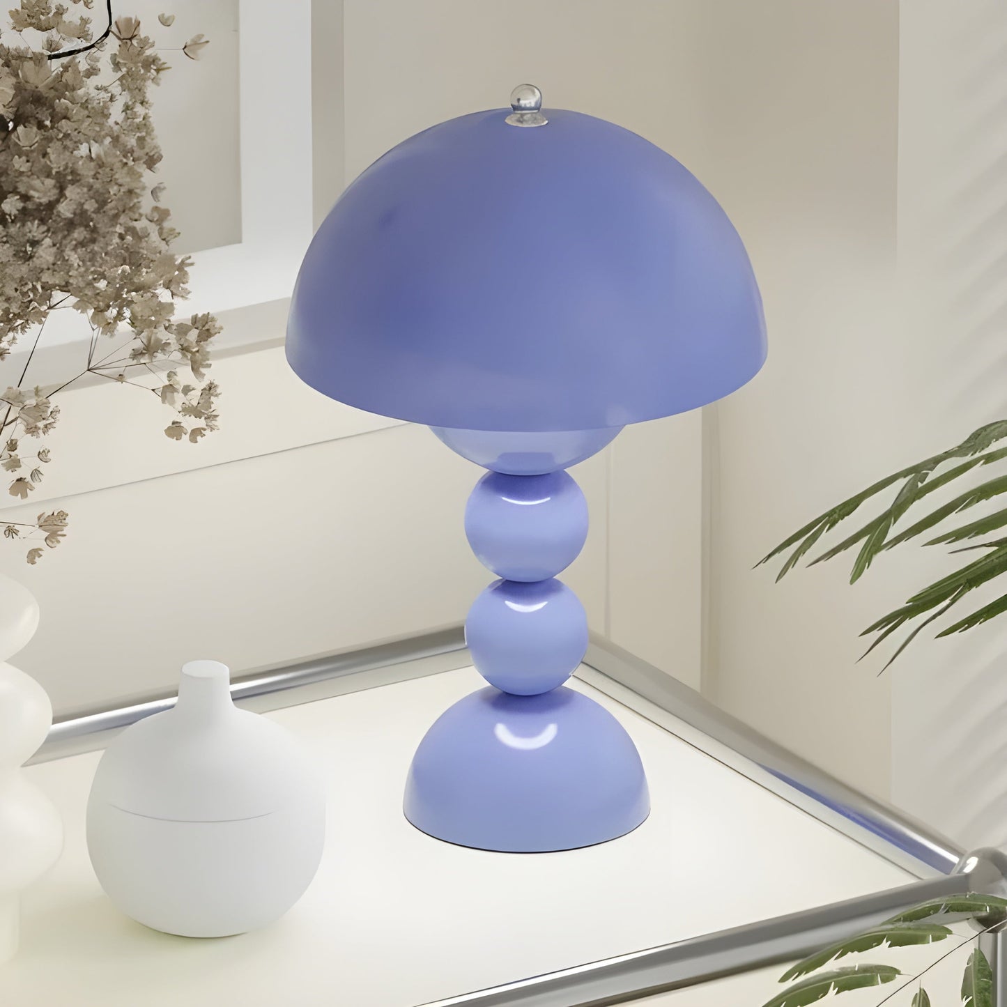 Dimmable Scandinavian LED Table Lamp with Flower Design - White ABS Housing