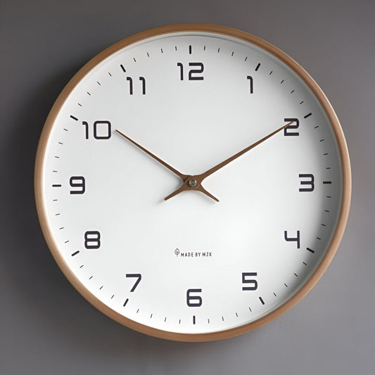 Nordic-Style Silent Quartz Wall Clock with Wood-Look Frame