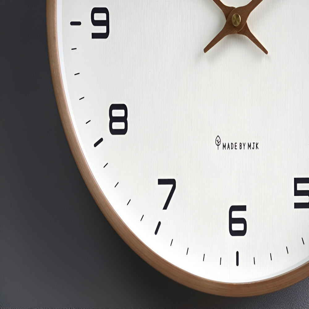 Nordic-Style Silent Quartz Wall Clock with Wood-Look Frame