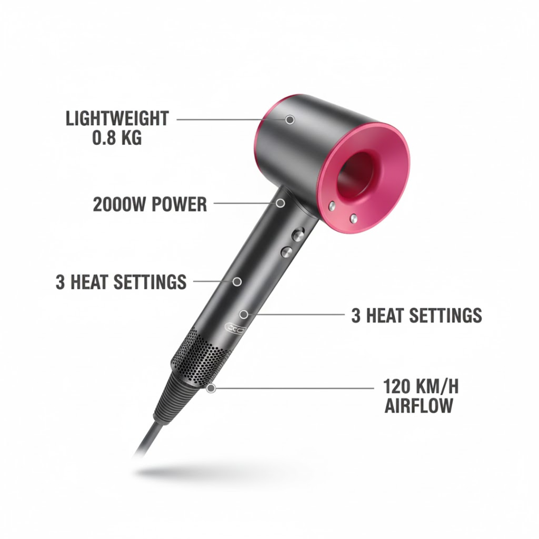 Fast Drying Gentle Hair Dryer 2000W Ergonomic Design