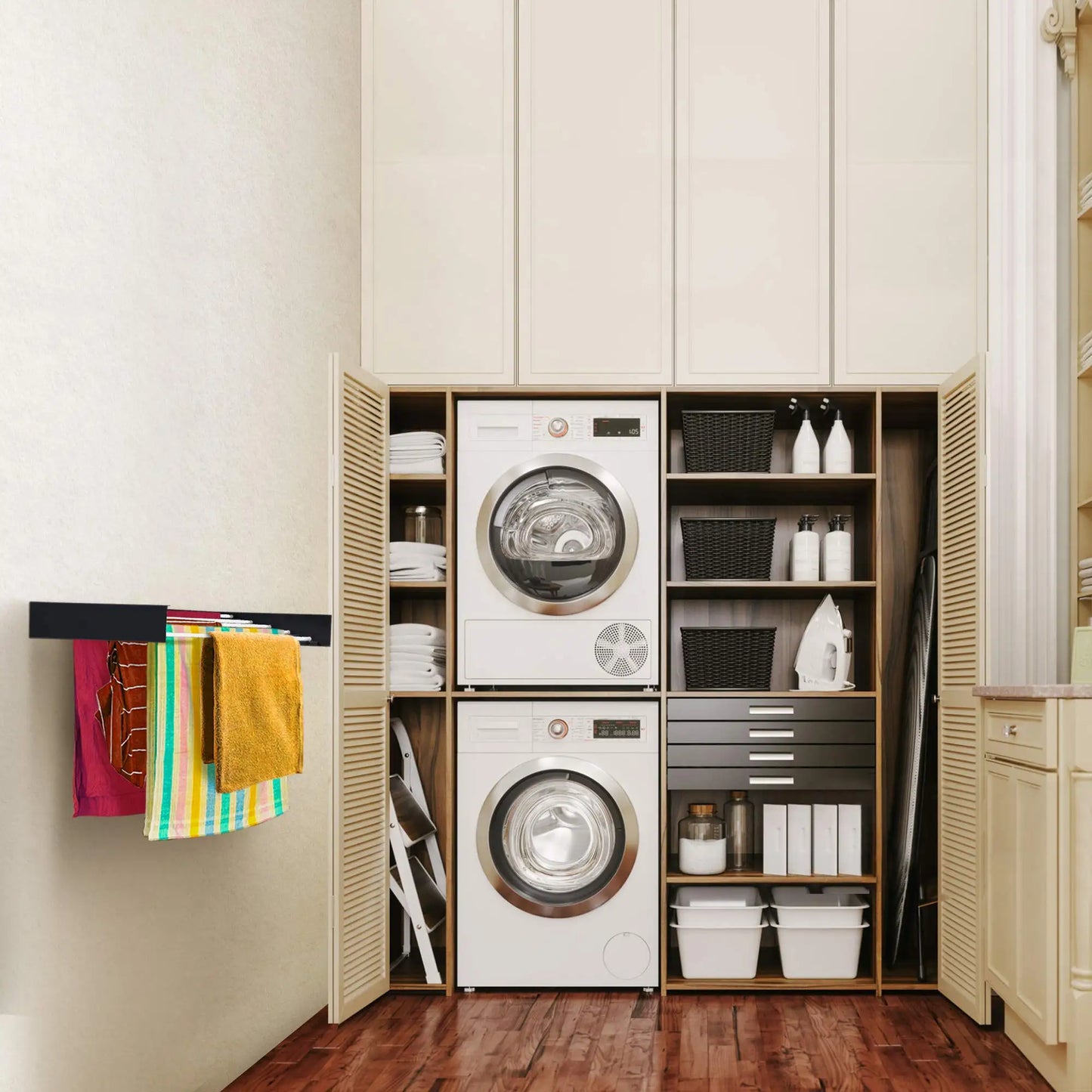 Collapsible Wall-Mounted Drying Rack for Indoor and Outdoor Use