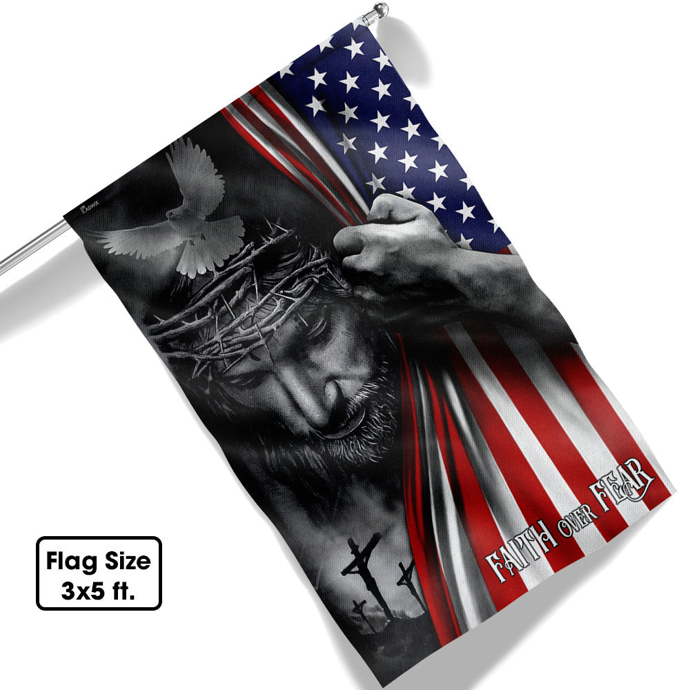 Double-Sided Jesus Flag - Faith Over Fear, Canvas Material, 3 Sizes Available