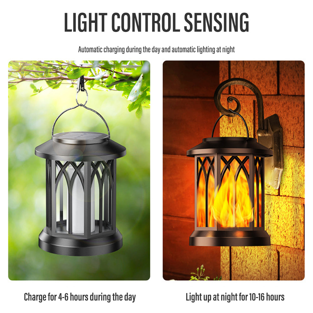 Solar Hanging Lanterns with Flickering Flame Effect - Weather Resistant (2-Pack)
