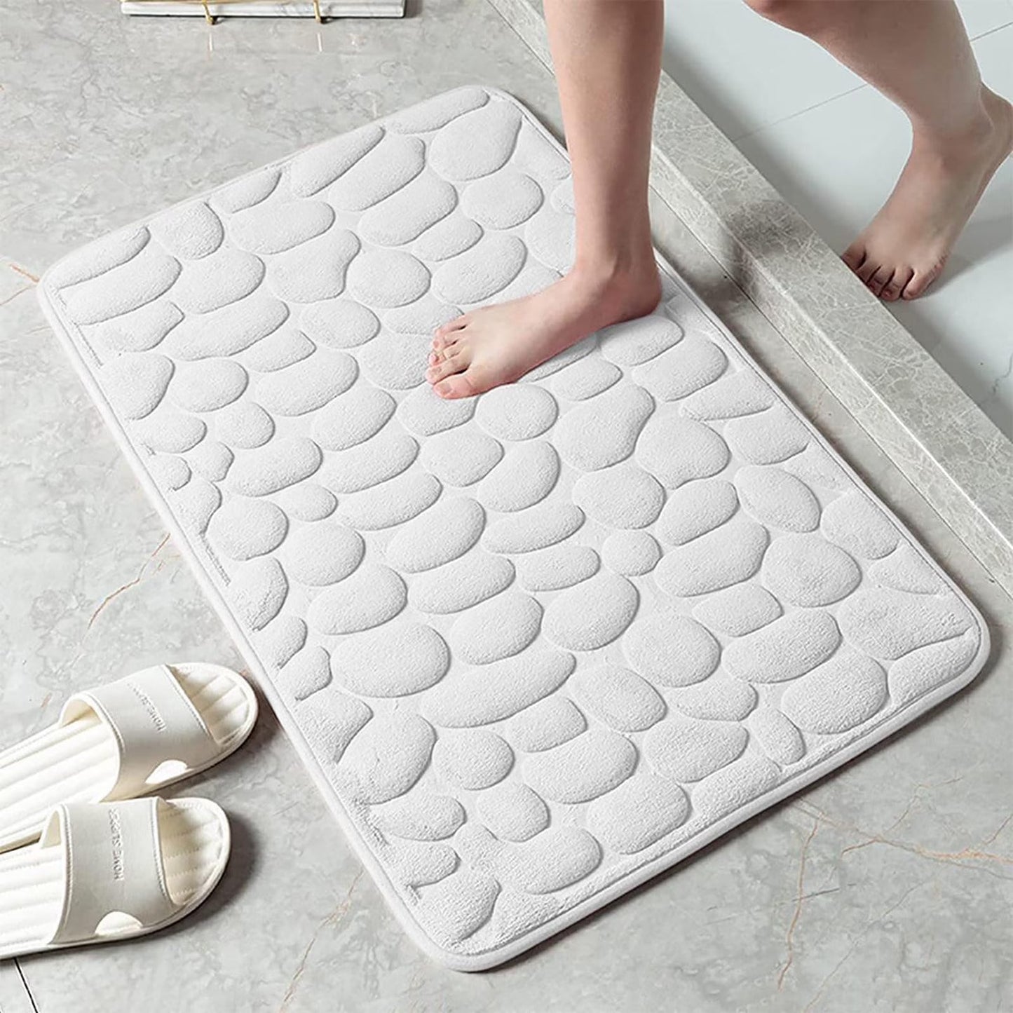 Plush Cobblestone Embossed Bath Mat with Anti-Slip Backing