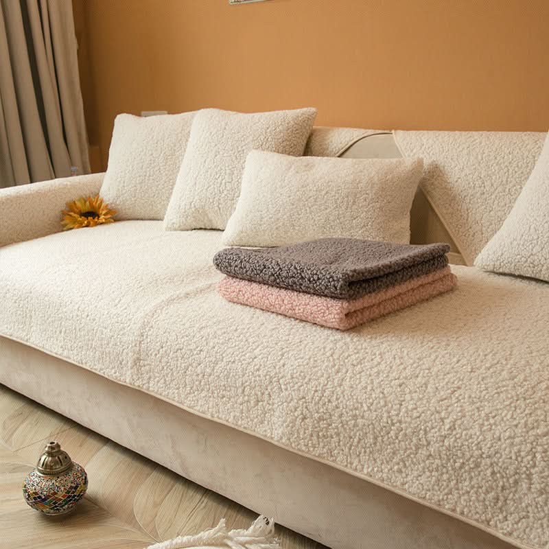 Cerise Sherpa Fleece Sofa Cover with Non-Slip Base