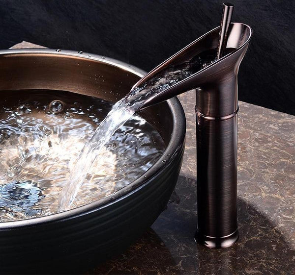 Antique Brass Waterfall Bathroom Faucet