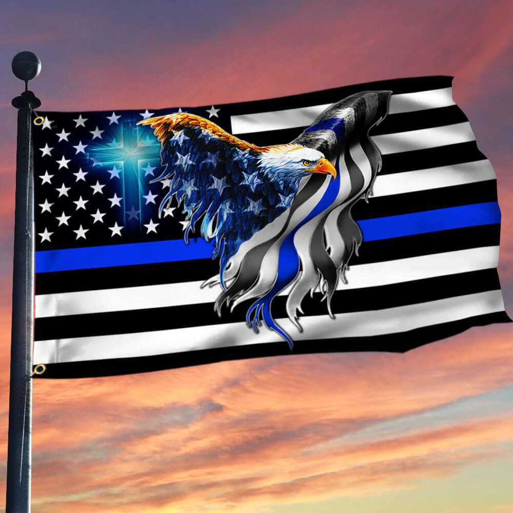 Thin Blue Line American Eagle Canvas Flag - Double-Sided, Custom Printed