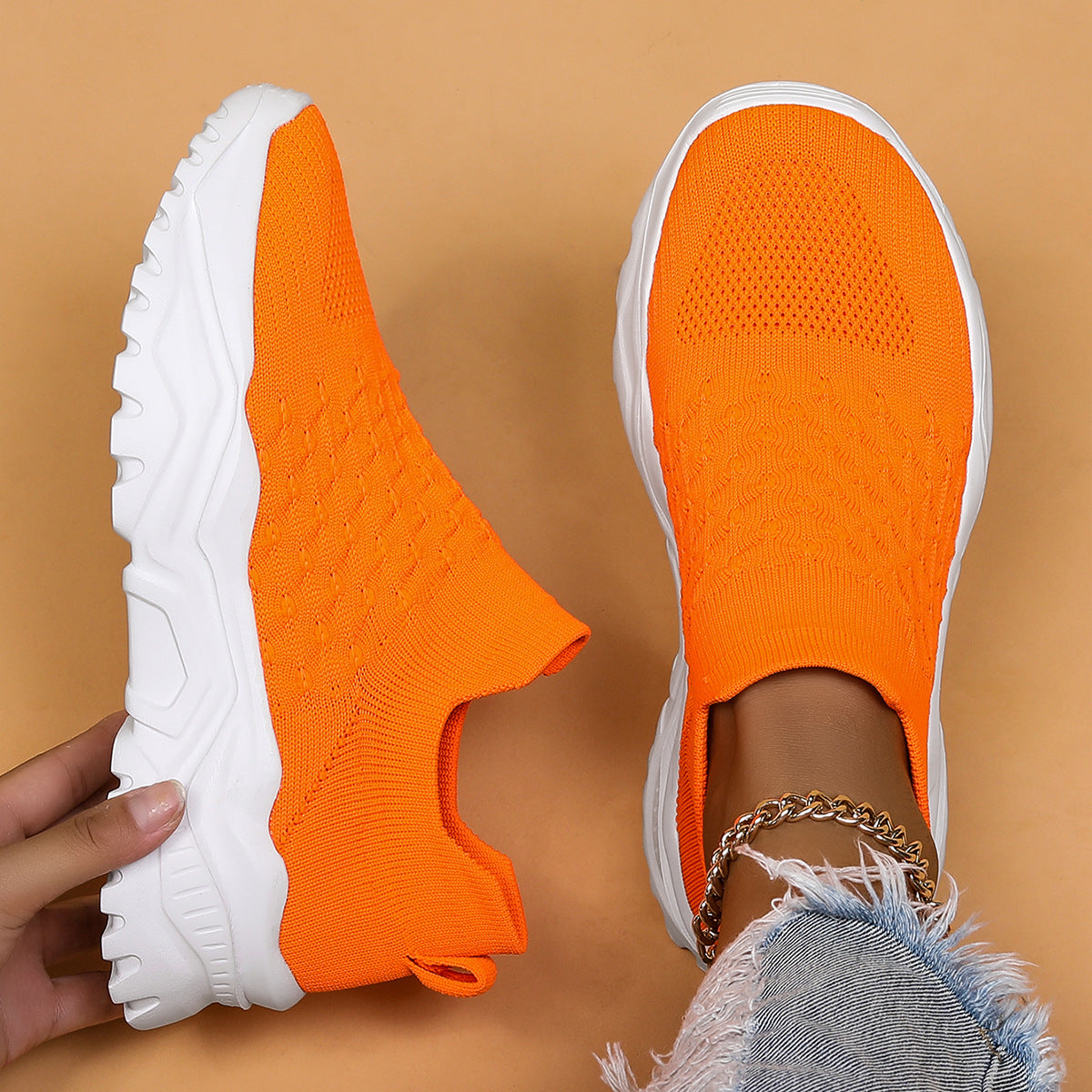 Women's Orange and White Ortho Cloud Slip-On Shoes