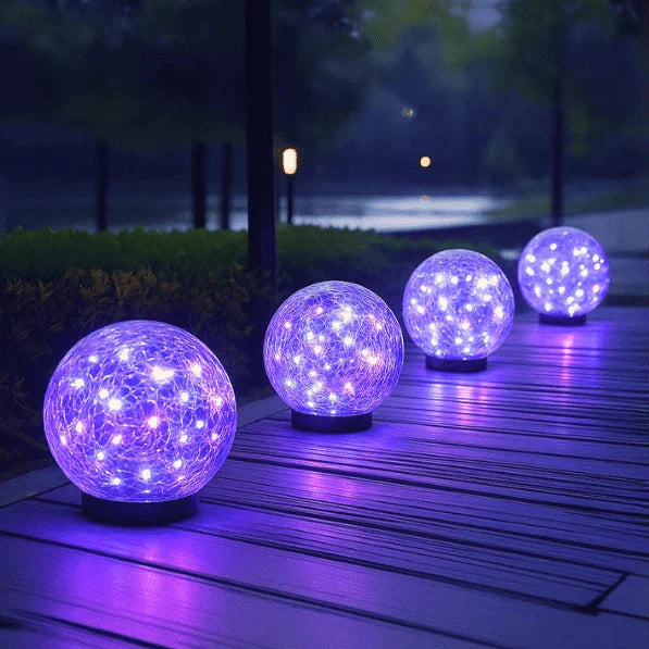 Cracked Glass Solar Orb with Warm Ambient Light
