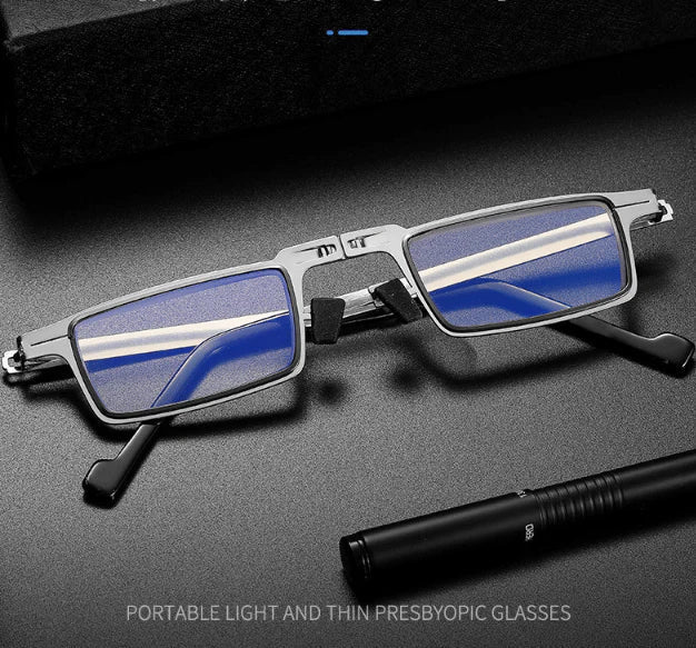 Foldable Titanium Reading Glasses with Intelligent Zoom and Blue Light Protection
