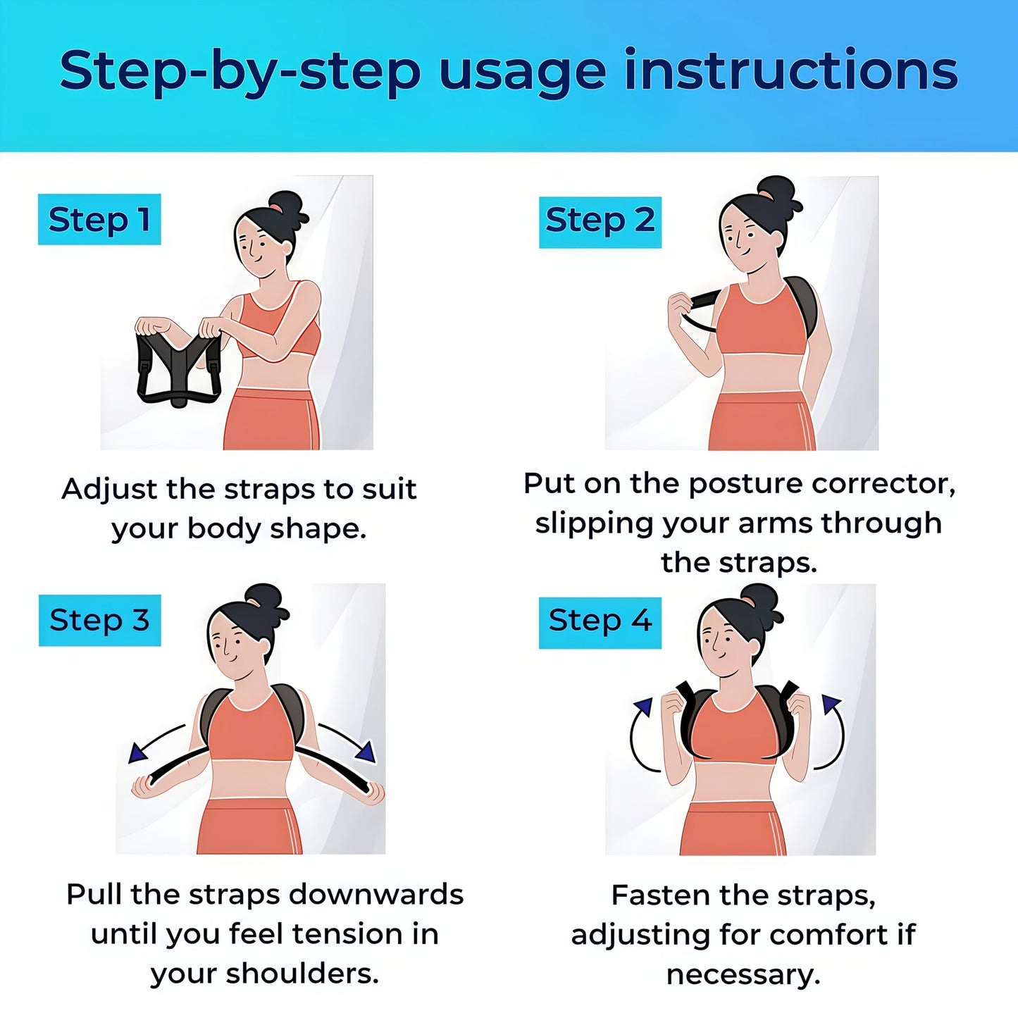 Adjustable PU Back Strap for Neck and Shoulder Support
