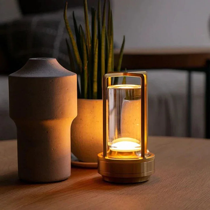Cordless Rechargeable Gold Ambient Lantern Table Lamp