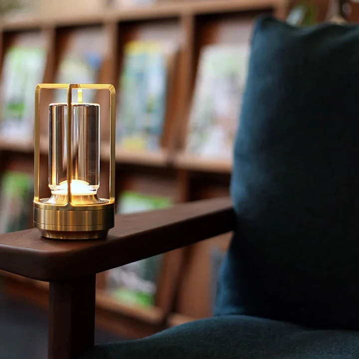 Cordless Rechargeable Gold Ambient Lantern Table Lamp