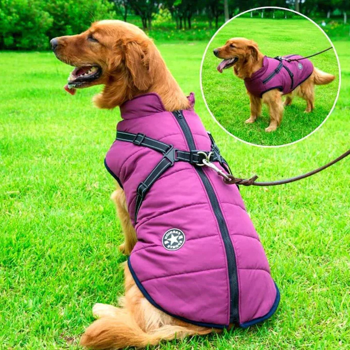 Waterproof Sherpa-Fleece Winter Dog Jacket with Built-in Harness