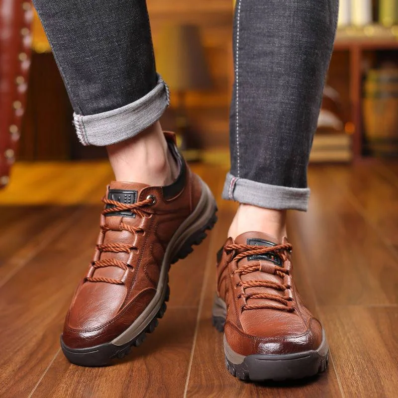 Men's Breathable Leather Arch Support Shoes with Non-Slip Sole