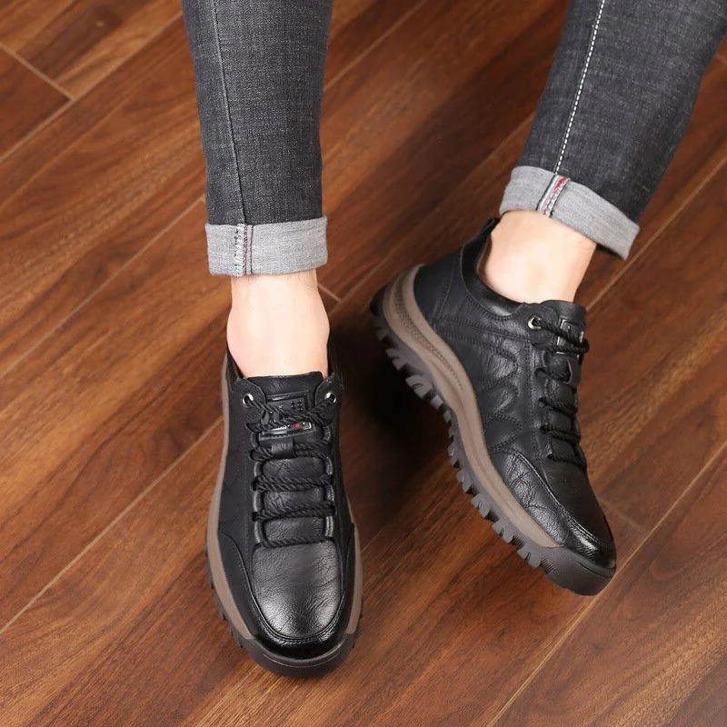 Men's Breathable Leather Arch Support Shoes with Non-Slip Sole