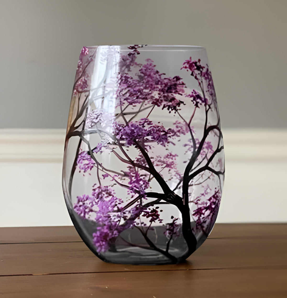 Hand Painted Four Seasons Tree Wine Glasses - 12 oz