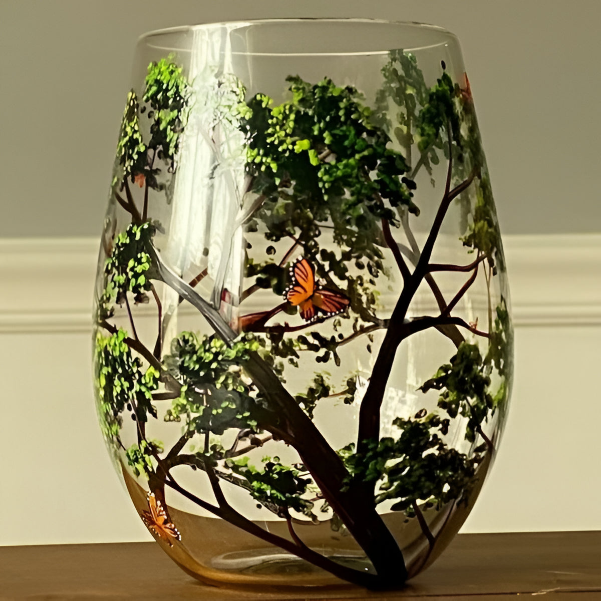 Hand Painted Four Seasons Tree Wine Glasses - 12 oz