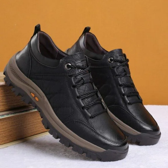 Men's Breathable Leather Arch Support Shoes with Non-Slip Sole