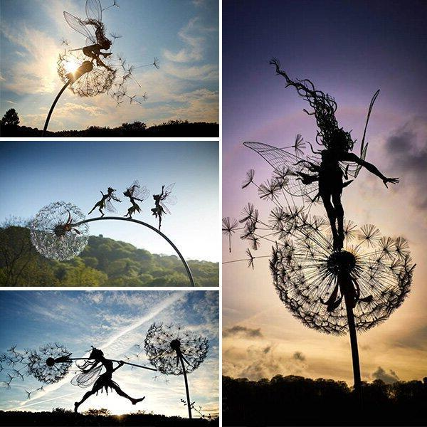 Metal Fairy Garden Stake Decoration with Dandelion Design